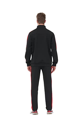 November's Chopin Men's Big & Tall Athletic Sports Tracksuits Causal Full Zip Loose Fit Sweatsuit (Black Red, X-Large)