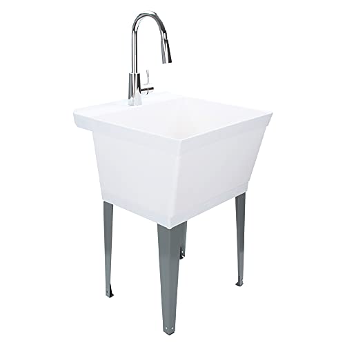JS Jackson Supplies White Utility Sink Laundry Tub with High Arc Chrome