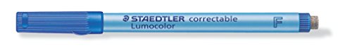 STAEDTLER Lumocolor Correctable 305 F-3 - Feutre Non Permanent Effaçable À Sec Pointe Fine 0,6 Mm Bleu - Boite de 10