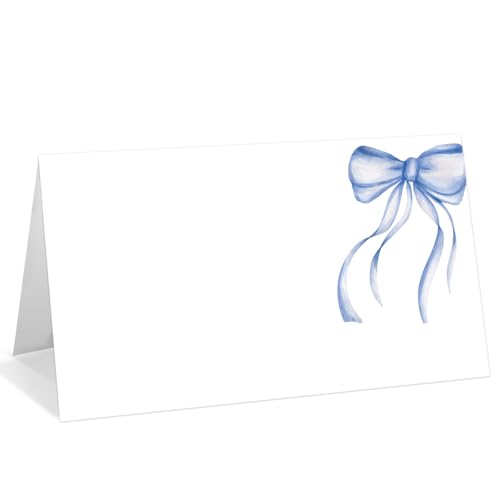 25 Pack Blue Bow Place Cards, Editable Name Cards for Table Setting, Watercolor Tent Cards Food Label for Dinner Party, Bridal Shower, Wedding, Baby Shower and Events -T32 at Amazon