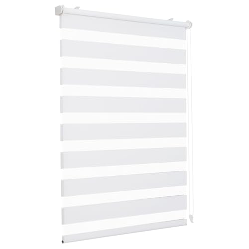 Sekey Double Roller Blind with Clamping No Drilling for Windows, Double Roller Blind, 55 cm Wide, 55 x 150 cm, White