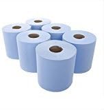 (Pack of 2) 6 x Blue Paper Rolls - 2 Ply Embossed Centre Feed - Hand Towel Tissue Rolls