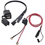 MICTUNING SAE to USB Cable Adapter Waterproof USB Charger Quick 2.1A Port with Inline Fuse for Motorcycle Cellphone Tablet GPS and More
