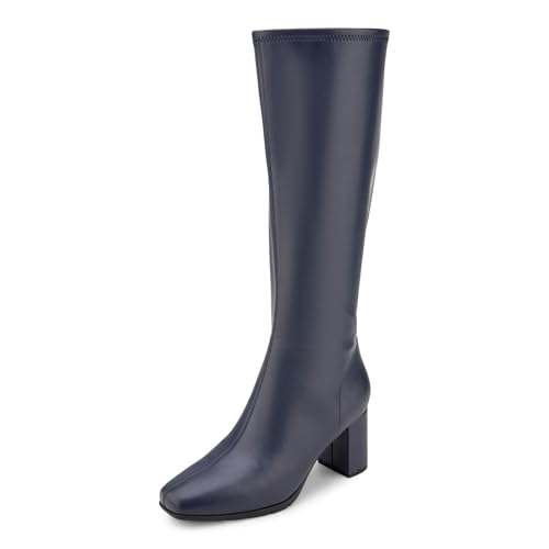 Aerosoles Women’s Micah Knee High Boot, Navy Stretch Faux Leather, 9 X-Wide