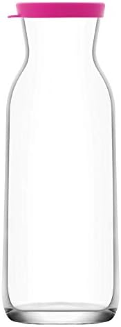 Glass Pitcher Carafe with Plastic Lid 40 OZ Jug Bottle for Hot Cold Water Fruit Juice Beverages Refreshments Wine Milk Drinks Dishwasher Safe Glassware Jarra Jarro (40 OZ)