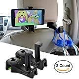 AYUQI Car Hooks Car Back Seat Hooks with Phone Holder, 2 in 1 Universal Vehicle Car Headrest Hooks Hanger with Lock for Hanging Purse, Bag, Cloth, Grocery (Black - Set of 2)