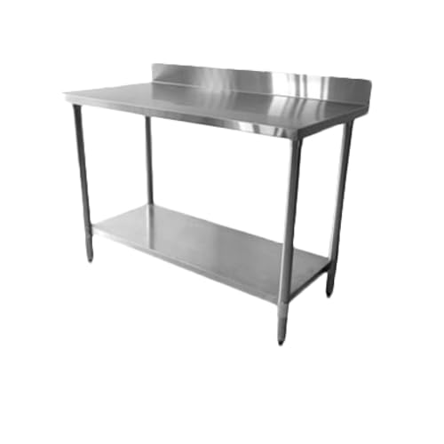 Photo 1 of *MISSING PARTS - See Clerk Notes*
FSE SLWT43048F4 Work Table, 30" x 48" x 35", 18 gauge/430 stainless steel flat top, 4" backsplash, turn-down edges, galvanized steel adjustable undershelf & legs, 1" adjustable plastic bullet feet, KD