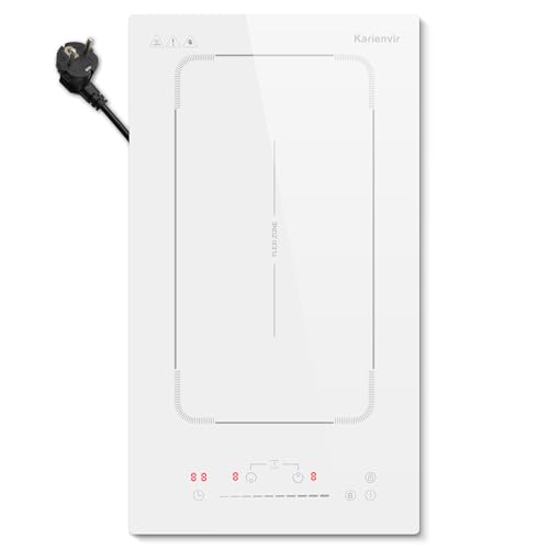 Karienvir Induction Hob 2 Hob with Socket, 30 cm Recessed Induction Hob, Dual Hob with Flexible Zone, Boost Function, Timer and Safety Lock, 220-240 V, 3500 W