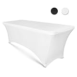 8ft Tablecloth Rectangular Spandex Linen - White Table Cloth Fitted Cover for 8 Foot Folding Table, Wedding Linens Banquet Cloths Rectangle Covers