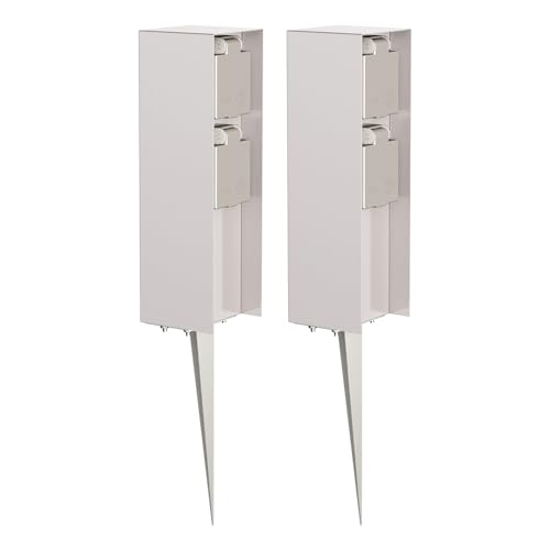 ledscom.de 2X Garten-Steckdosen-Säule POMI mit Erdspieß für außen, IP44, 2-Fach, Edelstahl, eckig, 23cm