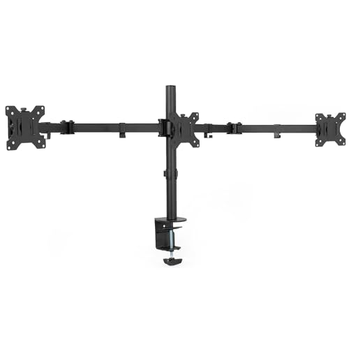 VIVO STAND-V003Y Dreifach-Monitor-Tischhalterung, schwenkbarer Tri-Ständer, für 3 Bildschirme bis 61 cm, Schwarz