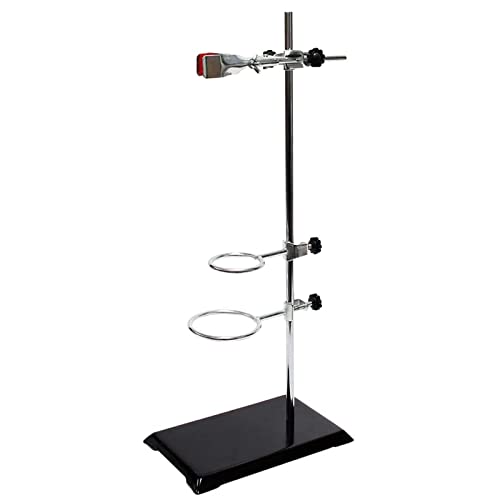 WISAMIC Labor Ständer Halter Labor Metall Griff Unterstützung Laborstativ - Lab Ständer (8x5 Zoll)，Stab (20 Zoll H)，Klemmen und Muffen (2.16/2.56 Zoll Dia) für Chemie Physikalische Experiment