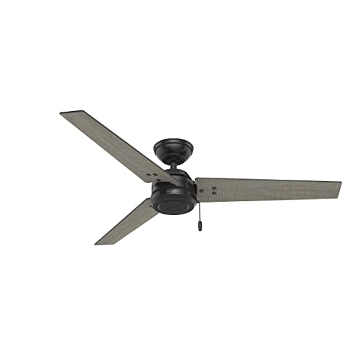 Hunter Cassius, Outdoor or Indoor, Ceiling Fan, 52 inch, Matte Black | No Light, Standard Mount, Pull Chain, 3 Blades, For Living Room, Patio, Porch, Garage, 59264
