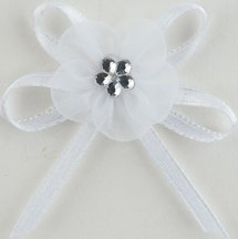CLUB GREEN WHITE SATIN DAISY/DIAMANTÉ BOWS D.4cm (12), Fabric, 18 x 8 x 0.1 cm