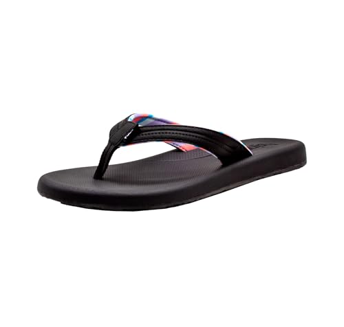 Flojos Women's Lanka Flat Sandal, Black/Lavender Stripes, 7