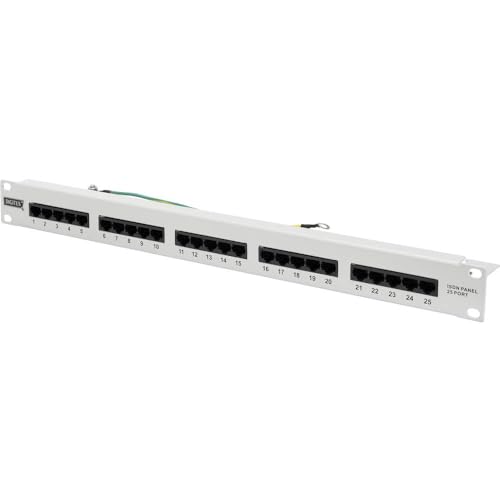 Digitus patch panel - 19-inch - Cat-3 - For ISDN - 25-port RJ45 - Unshielded - Patch panel - Rack mount 1U - Grey