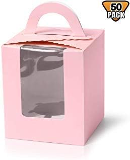 Individual Cupcake Boxes, Soundpretty Single Cardboard Cupcake Box with Inserts Bakery Cupcake Carriers with Window and Handle for Wedding Birthday Parties