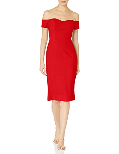 Dress The Population Women's Bailey Off The Shoulder Sweetheart Bodycon Midi Sheath Dress Dress, Rouge, XL