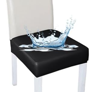 Bestenrose Chair Seat Covers for Dining Room PU Leather Chair Covers Waterproof Dining Chair Seat Cushion Protectors Chair Slipcovers (Black, Set of 4 (4PCS))