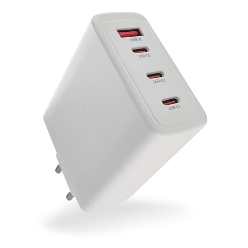 EMOS - USB-A/3xC Ladegerät PD 120W - vierfaches USB-Netzteil mit GaN Technologie - Euro-Adapter USB-C+A - 120W-USB-Ladestecker PowerDelivery für Handy, Tablet, Notebook - 5-21 V, max. 5 A - Weiß