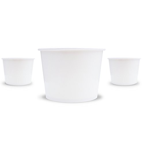 White Paper Ice Cream Cups - 16 oz Disposable Dessert Bowls - Comes in Many Colors - Frozen Dessert Supplies - 50 Count