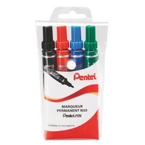 Pentel N50 Pack of 4 Permanent Markers Conical Point Assorted Colours Black/Blue/Red/Green