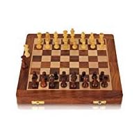 Chess Set - Wooden Travel Chess Set Magnetic Chess Set for Kids Adults Chess Board Folding Tournament Game Board 10.5 inch Storage Family Outdoor Chess Game Portable Handmade with 2 Extra Queens