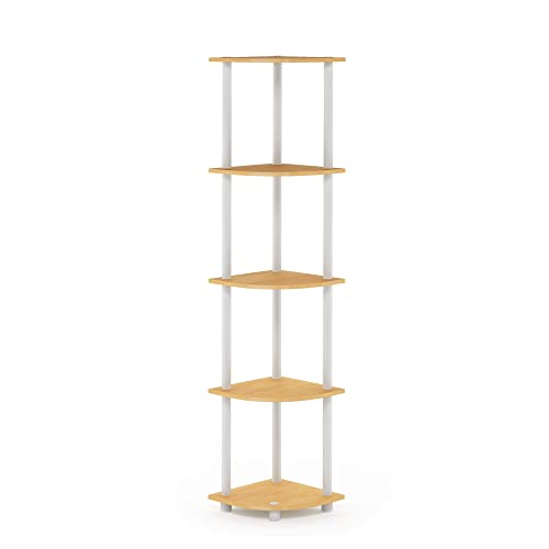 Furinno Étagère D'angle à 5 Niveaux, Bois, Hêtre Et Blanc, Taille Unique, One Size