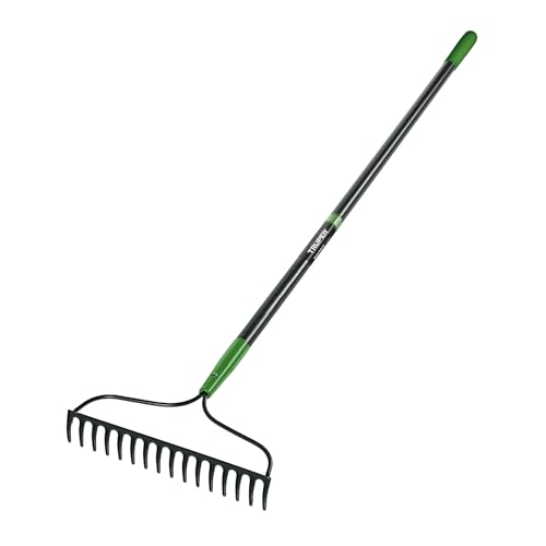 Truper Tru Tough 16-Tine Welded Bow Rake, 60-Inch Fiberglass Handle with Comfort Grip, Heavy-Duty Landscaping and Soil Leveling Tool (Model 32404 / R-16AM-FV)