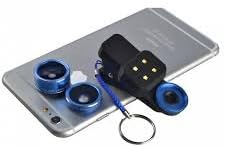Lens 198 Degree Fish Eye Lens,15X Macro,0.4X Super Wide Angle Lens,Supplement LED Lamp,Universal 4-in-1 Camara Lens Kits with Keyring for iPhone,Android Smartphones (Blue)