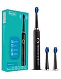 Sonic Electric Toothbrush Clean as Dentist Rechargeable 1 Time Charge 30 Days Use 5 Modes Waterproof 3 Replacement Heads with Smart Timer Black