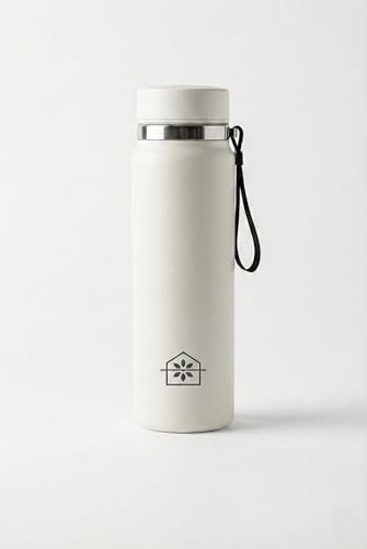 Cosmasen Botella de Agua Acero Inoxidable 1000 ml (1 Litro) - Cantimplora Térmica de Doble Pared al Vacío | Mantiene Frío 24h y Calor 12h | Botella Antifugas Sin BPA | Gimnasio y Oficina, Blanco