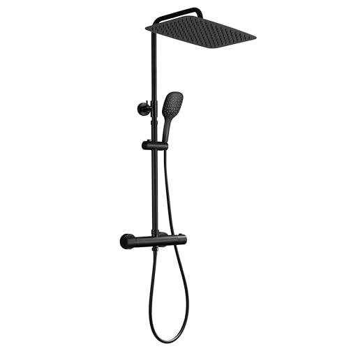 JOHO Edelstahl Duschsystem mit Regendusche Thermostat, 35x25cm Schwarz