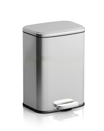 Stainless Steel Foot Pedal Trash Can with Soft-Close Lid – 9L Trash Bin with Removable Inner Bucket, Hands-Free Pedal Garbage Bin for Kitchen, Bathroom, Office & Bedroom - Silver