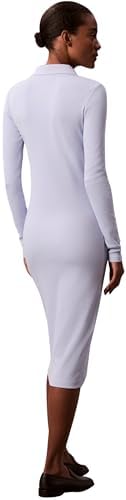 Vestido Polo Midi de Marca Tecido Feminino em Malha Canelada, Azul (Azul Casual), M