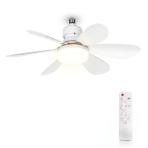 MARSI Ceiling Fan with LED Light 52cm, Chandelier Fan E27, 6 Removable ABS Blades, DC Motor, 3 Speed, Adjustable Light, IR Remote Control, for Bedroom and Living Room