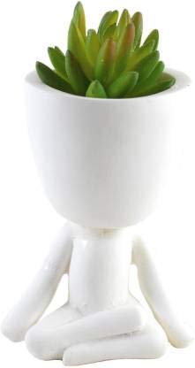 SpaceinCart Handcrafted Resin Yoga Planter Pot White Home Decorative Indoor & Outdoor Plant Container