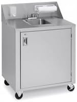 Crown Verity CV-PHS-1C 34" Cold Water Single Sink with 120 Volt Water Pump Lockable Access Door 12 Ft. Cord with Standard Wall Plug and Backsplash with Soap and Towel Dispensers in Stainle