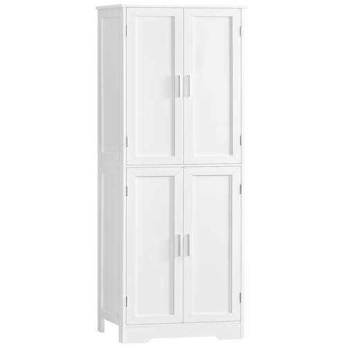 TEENFON 67" Storage Cabinet, Kitchen Pantry Cabinet with 4 Doors and 2 Adjustable Shelves, Tall Bathroom Cabinets, Cupboard, for Dining Room,White