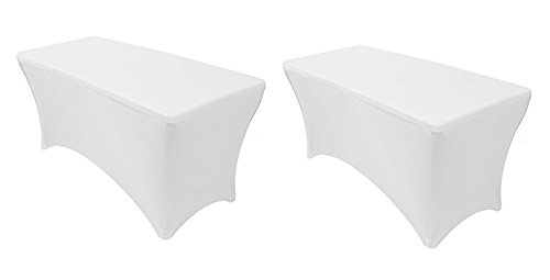 Ifavor123 Set of 2 Fitted Spandex Stretch Tablecloth - Rectangle Durable Fabric Table Cover For 6 FT. Long Banquet Table (White)