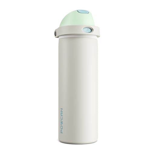 POWCAN 24 oz Steel Insulated Water Bottle: 2-in-1 Push-Button Spout & Flip Straw Lid, Leakproof, Cold 24 Hrs, Fits Car Cup Holder, Reusable Metal Sports Bottle for Travel, Gym, School (Icy Drift)