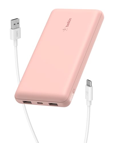 Belkin USB C Portable Charger 20000mAh, 20K Power Bank with USB Type C Input Output Port and 2 USB A Ports with Included USB C to A Cable for iPhone, Galaxy, Pixel, iPad, AirPods and More – Rose Gold