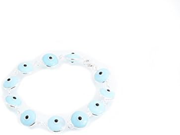 Evil Eye Sterling Silver Opaque Light Blue Bead Bracelet 7.5 Inch