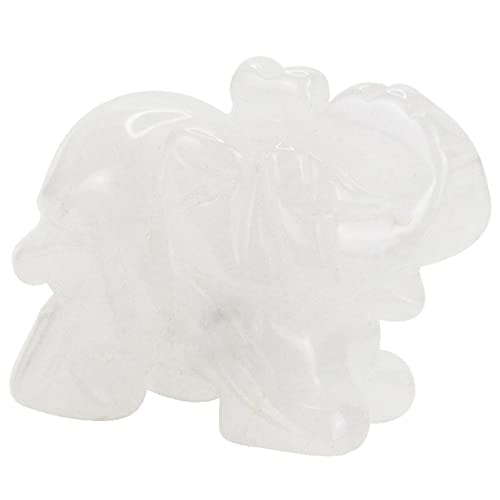 Ouubuuy Natural White Crystal Elephant Stone Gemstone Ornament Reiki Healing Crystal Gift 1.5 inch