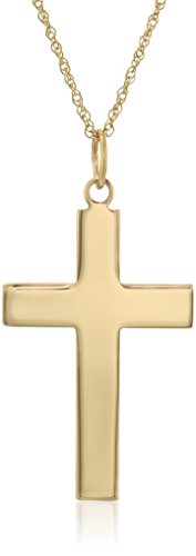 Men's 14k Yellow Gold Solid Large Polished Cross Pendant Necklace, 20"