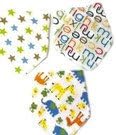 Baby Bandana Bibs 3-Pack Absorbent Cotton Cartoon Patterns with Adjustable Snap Closure for Boys &amp; Girls Unisex Baby 