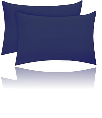 Kanak Pillowcase 2 pack Polycotton Pillow case cover 50x75cm - Navy Plain Dyed Housewife Pillowcases with Envelope Closure