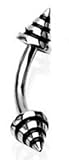 16g Surgical Steel Curved Barbell Eyebrow Ring Body Jewelry Piercing with Black Stripe Spikes 16 Gauge 5/16