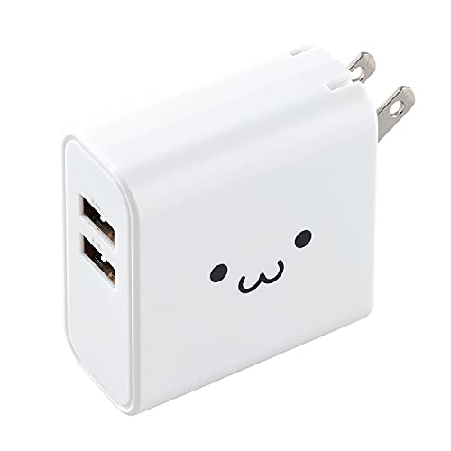 エレコム 充電器 USB コンセント 合計24W 2ポート USB-A 折りたたみ式プラグ 2台同時充電 おまかせ充電対応 【 iPhone SE3/15/14/13/12/Android 各種対応】 しろちゃん (ホワイトフェイス) EC-AC03WF