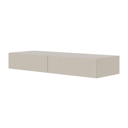 SELSEY Veldio Wall-Mounted Makeup Dressing Table 110 x 40 x 16 cm, Gray Beige Vanity with Slatted Front, Matte Finish, MDF Fronts, Laminated Board for Durability, 2 Push-to-Open Drawers